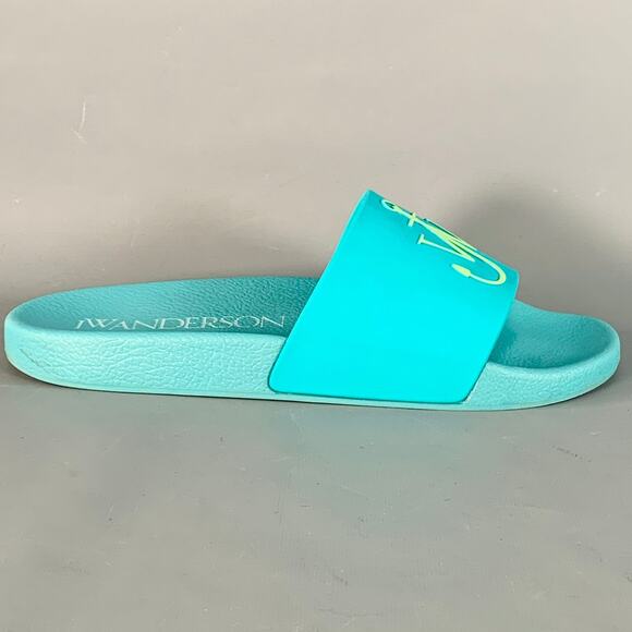 J.W.ANDERSON Size 9 Blue Green Anchor Logo Acetate Pool Slide Sandals